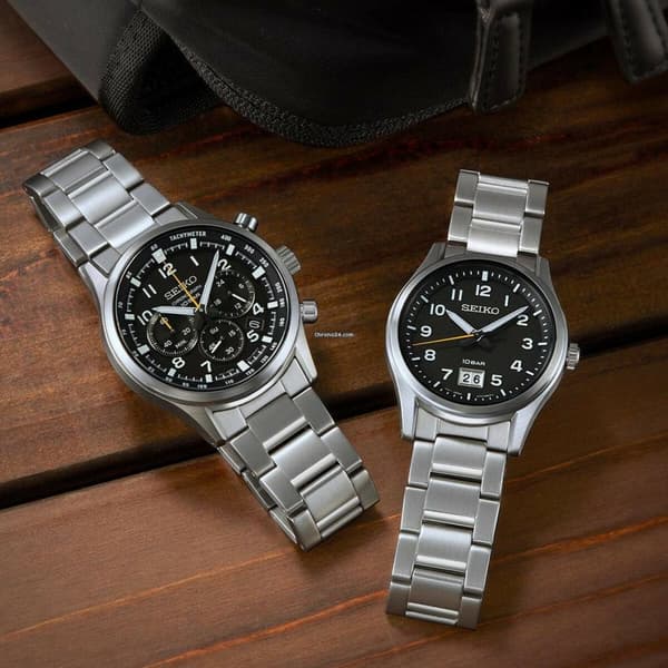 Miesten rannekellot Seiko SSB447P1 Musta Hopeinen
