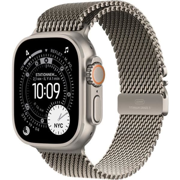 Apple Watch Ultra 3 GPS + Cellular  49 mm  Naturligt titanboett  Naturligt titanarmband med milanesisk loop  Stor