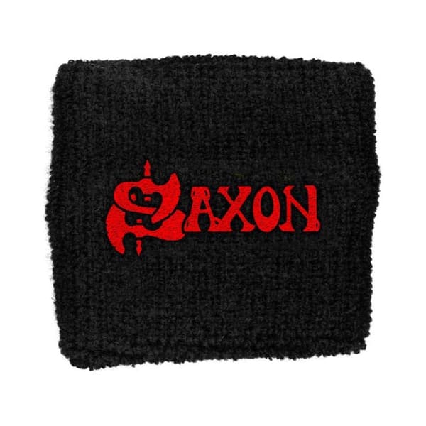 Saxon classic Red band Logo Official Black cotton Sweatband One Size