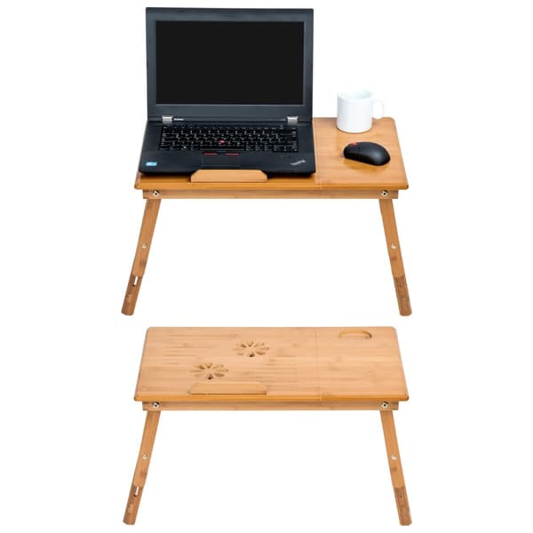 Laptopställ i trä 55 x 35 x 26 cm justerbar med 2 USB-fläktar - brun