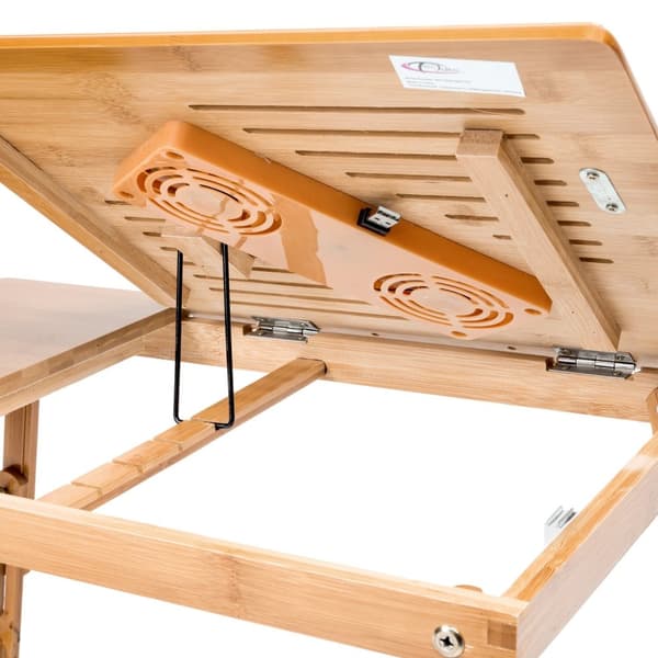 Laptopställ i trä 55 x 35 x 26 cm justerbar med 2 USB-fläktar - brun