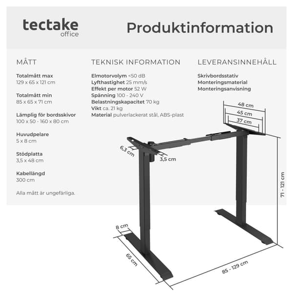 Höj- och sänkbart skrivbordsstativ Yannick - svart