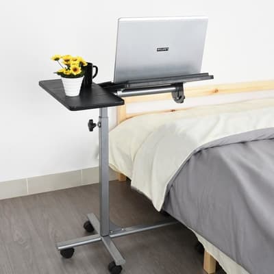FURNISH1 säng Table Table Support Tablet Notebook 60x40x70-90cm Black Hjul Swivel höj- och sänkbar