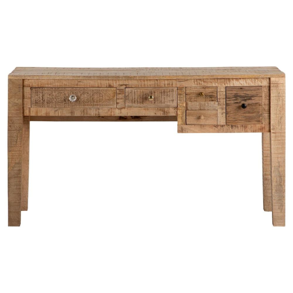 WOMO-DESIGN konsolbord med fem lådor 77x136x40 cm, naturlig, unikt, handgjort, massivt trä mango trä och MDF, bord skrivbord byrå hall Soffbord