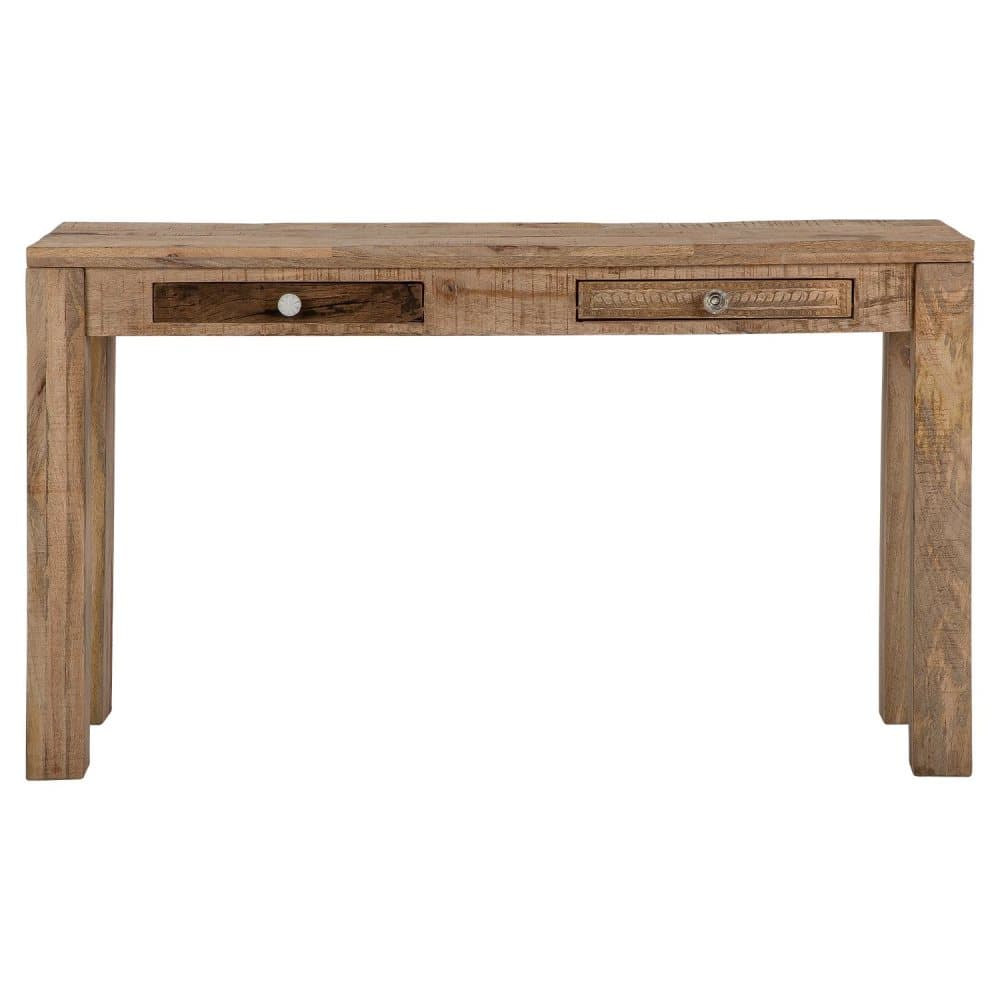 WOMO-DESIGN konsolbord med 2 lådor 76x132x40 cm, naturlig, unikt, handgjort, massivt trä mango trä och MDF, bord dressing hall Soffbord skrivbord