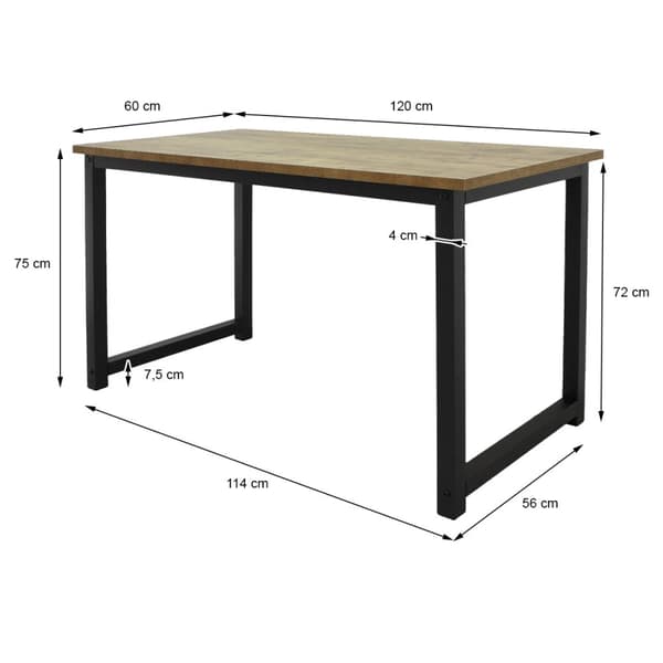 ML-Design työpöytä moderni muotoilu, 120 x 60 x 75 cm, Natural Black, metallirunko / MDF pöytälevy tietokonepöytä toimistopöytä vastaanotto pöytä