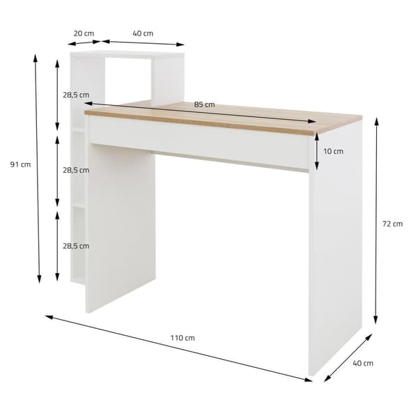 Skrivebord med hylde 110x72x40 cm Hvid/Sonoma Eg Træ ML Design