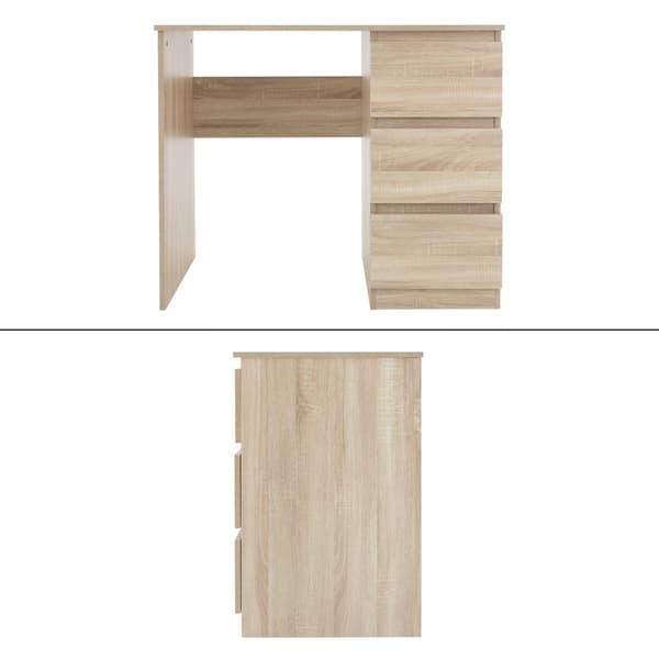 Työpöytä kolmella laatikolla 90x76x50 cm Sonoma tammi puu ML-Design