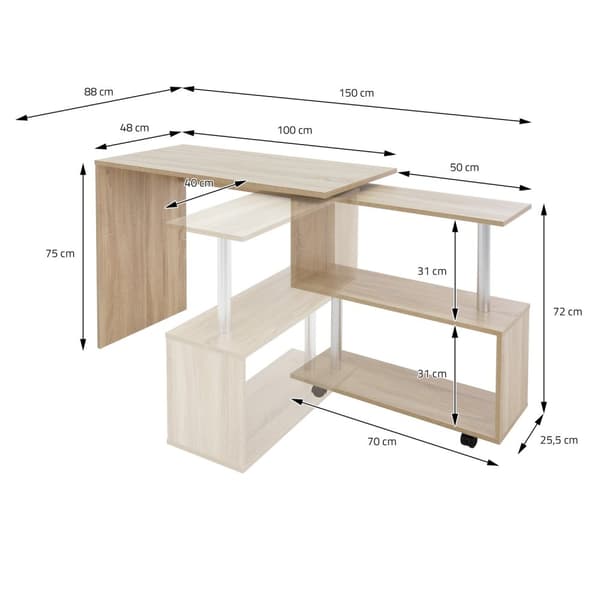 Skrivebord med fire hjul 150x88x75 cm Sonoma eg fremstillet af MDF ML-Design