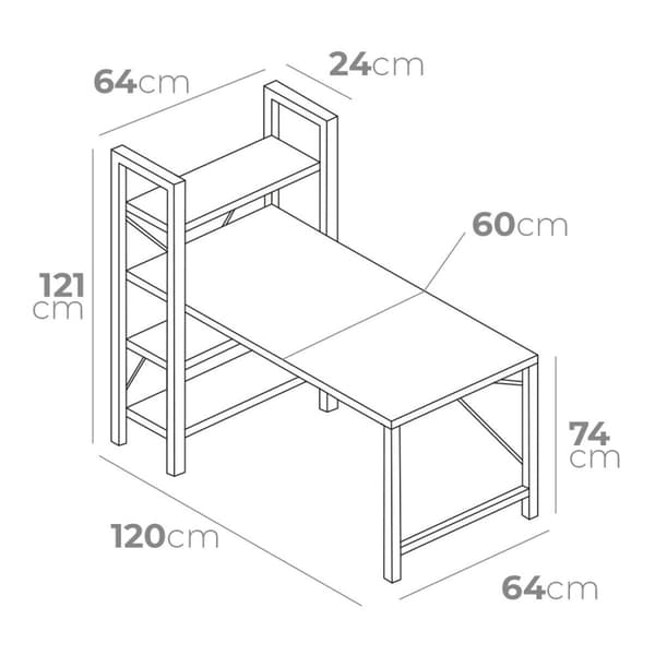 Skrivbord med hylla EDM 75196 Svart Trä Metall 121 x 120 x 64 cm