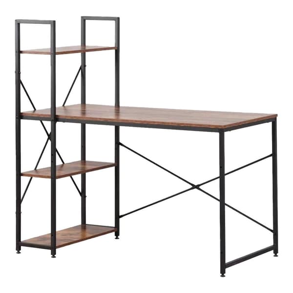 Skrivbord med hylla EDM 75196 Svart Trä Metall 121 x 120 x 64 cm