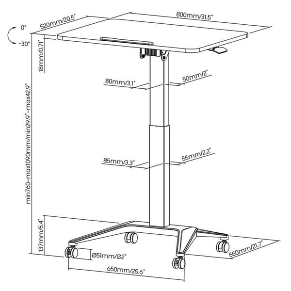 Skrivebord MacLean MC-453B Sort Stål 80 x 52 cm