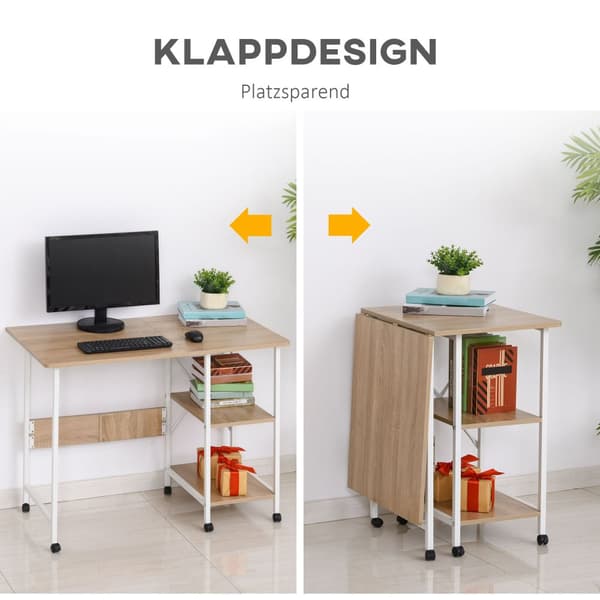 Foldbord, 107x55x76 cm, Hvid+Natur