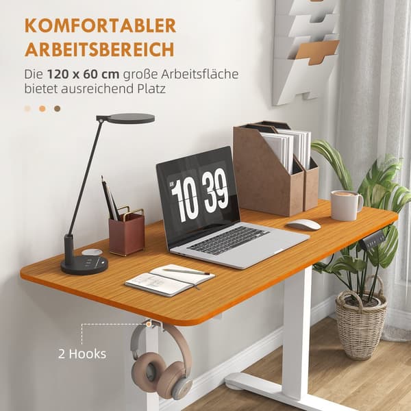 Justerbar Stående Skrivebord, 120x60 cm, Naturtræ