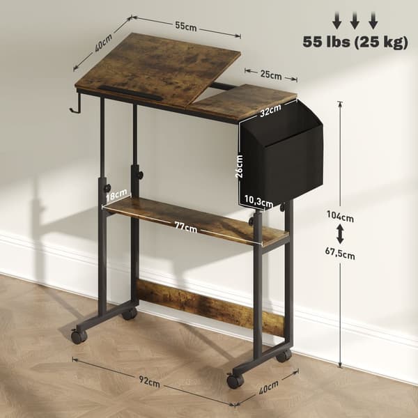 Justerbart Skrivbord, 92x40 cm, Rustikt Brun