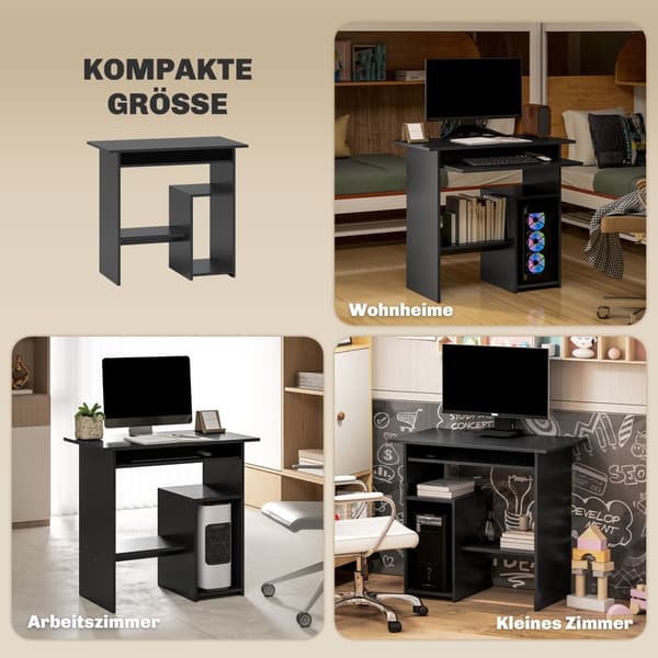 Computerskrivebord, 80x45x75 cm, Sort