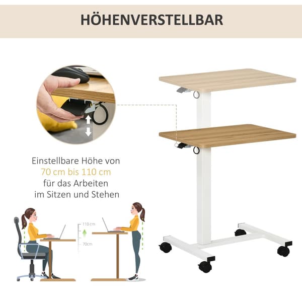Stående Skrivebord, 65x48x70-110 cm, Naturlig Hvid