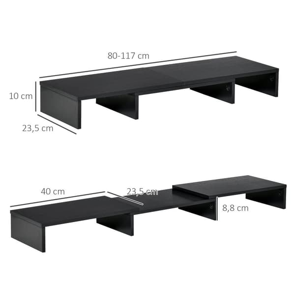 Monitorstand, 80-117x23.5x10 cm, Sort