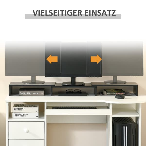 Monitorstand, 80-117x23.5x10 cm, Sort
