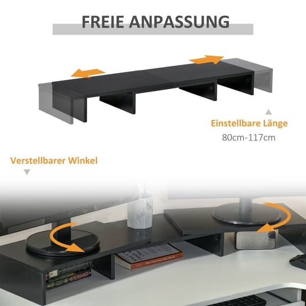 Monitorstand, 80-117x23.5x10 cm, Sort