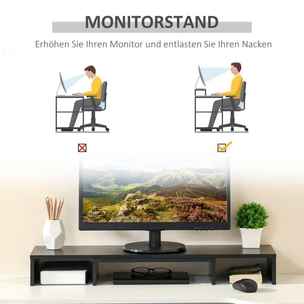 Monitorstand, 80-117x23.5x10 cm, Sort