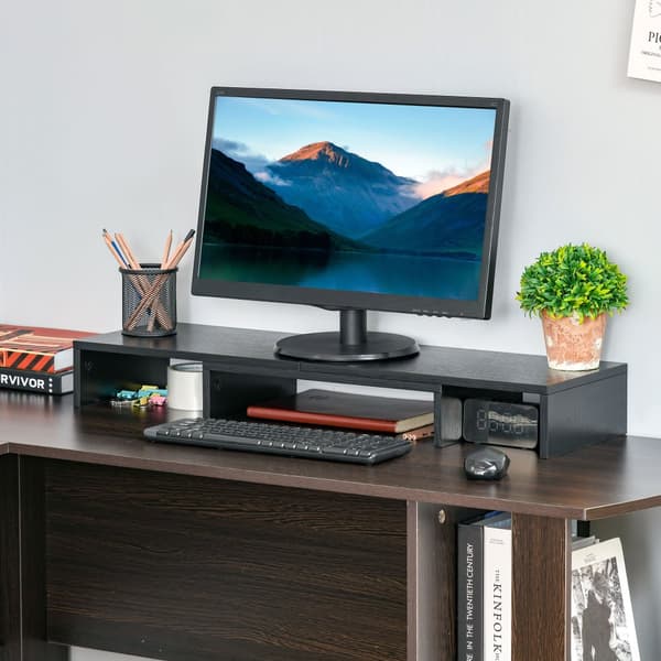 Monitorstand, 80-117x23.5x10 cm, Sort