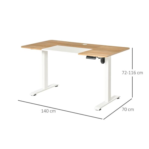 Datorbord, 140x70x72-116 cm, Naturlig Vit
