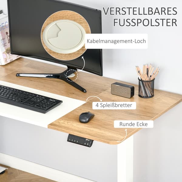 Datorbord, 140x70x72-116 cm, Naturlig Vit