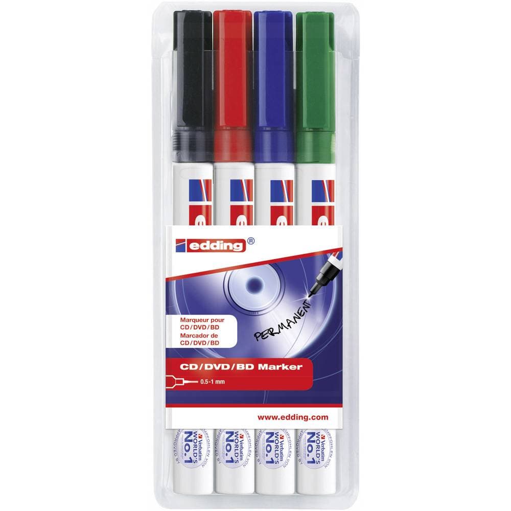 Edding Märkpenna för CD/DVD E-8400 4-8400-4 Svart, Röd, Blå, Grön 0.5 mm, 1 mm 4 st/pack