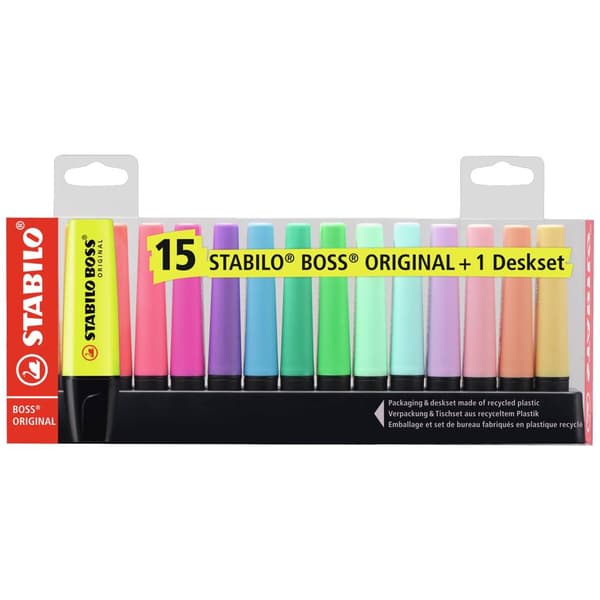 STABILO Textmarker BOSS® ORIGINAL 7015-01-5 Olikfärgat sorterade 2 mm, 5 mm 15 st