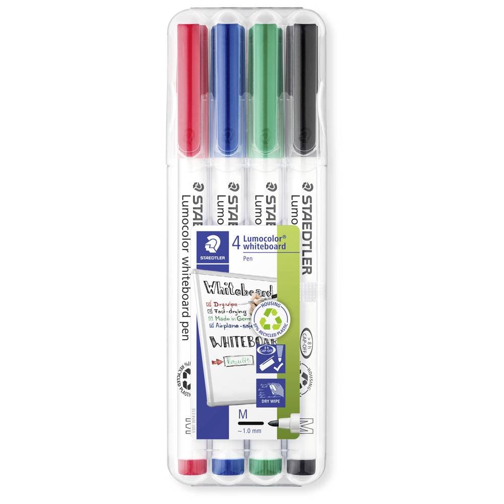 Staedtler Whiteboardmarker Lumocolor whiteboard pen 301 Svart, Röd, Blå, Grön 301 WP4 4 st/pack