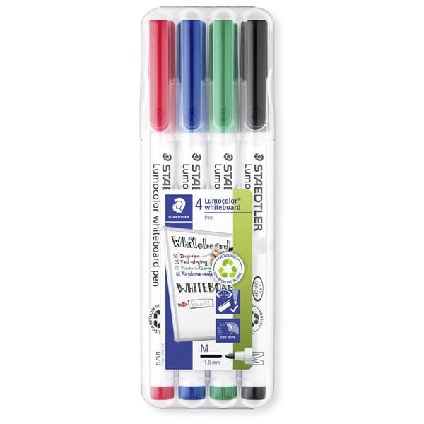 Staedtler Lumocolor whiteboard pen 301 301 WP4 Whiteboardmarker Svart, Röd, Blå, Grön 4 st