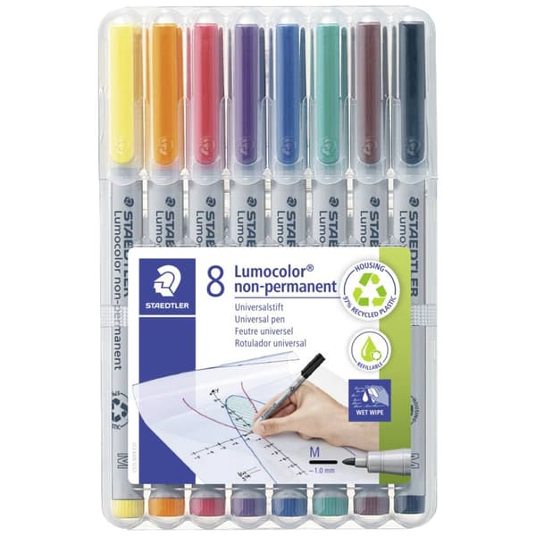 Staedtler Fiberspetspenna Lumocolor M non-permanent 315 Blå, Brun, Gul, Grön, Orange, Röd, Svart, Violett 315 WP8