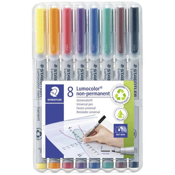 Staedtler Fiberspetspenna Lumocolor® Blå, Brun, Gul, Grön, Orange, Röd, Svart, Violett 316 WP8