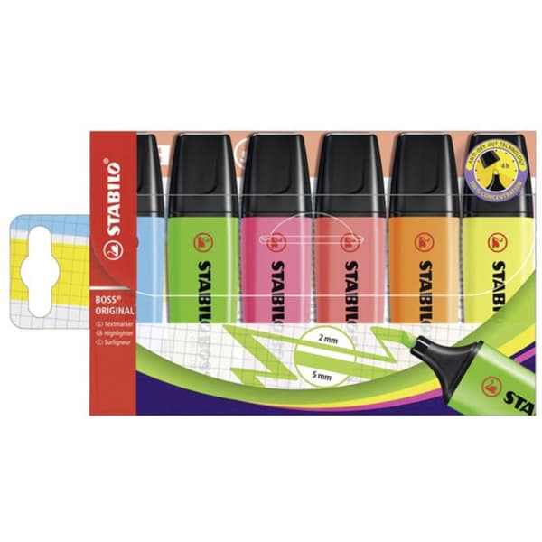 STABILO Textmarker BOSS® ORIGINAL 70/6 Röd, Blå, Grön, Gul, Orange, Rosa 2 mm, 5 mm 6 st