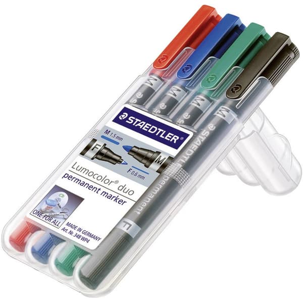 Staedtler Lumocolor duo 348 WP4 Permanent bläckpenna Röd, Blå, Grön, Svart vattensäker: Ja