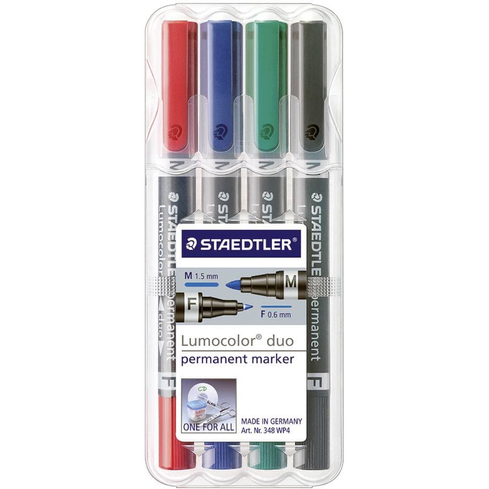 Staedtler Permanent bläckpenna Lumocolor duo Röd, Blå, Grön, Svart vattensäker: Ja 348 WP4