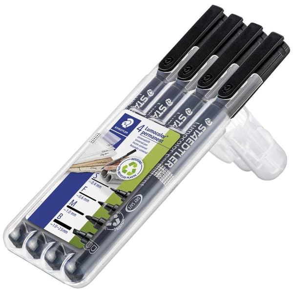 Staedtler Lumocolor permanent S F M B DRY SAFE 31-9WP4GS Permanent bläckpenna Svart vattensäker: Ja