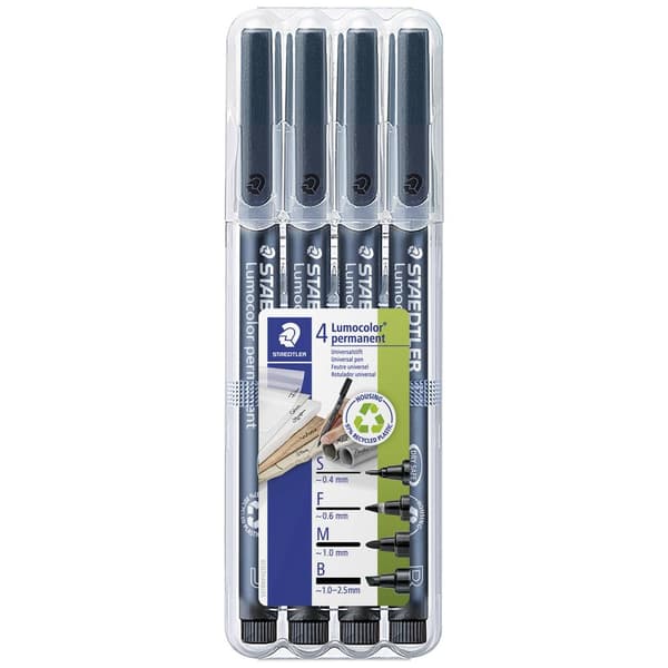 Staedtler Lumocolor permanent S F M B DRY SAFE 31-9WP4GS Permanent bläckpenna Svart vattensäker: Ja