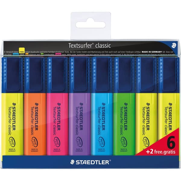 Staedtler Textmarker Textsurfer® classic 364 A WP8 Gul, Röd, Rosa, Blå, Turkos, Orange, Grön, Violett 1 mm, 5 mm 8 st