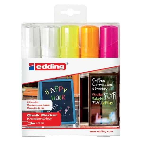 Edding 4090 4-4090-5999 Märkkrita Vit, Vit, Neongul, Neonorange, Neonrosa 4 mm, 15 mm