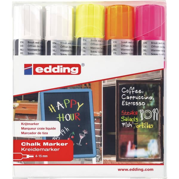 Edding 4090 4-4090-5999 Märkkrita Vit, Vit, Neongul, Neonorange, Neonrosa 4 mm, 15 mm