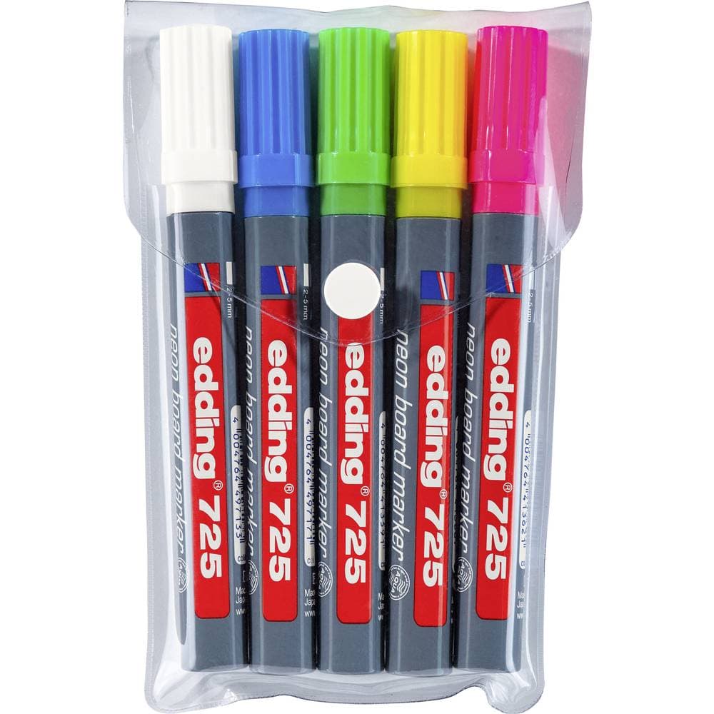 Edding Whiteboardpenna e-725 Vit, Neonblå, Neongul, Neongrön, Neon-rosa 4-725-5