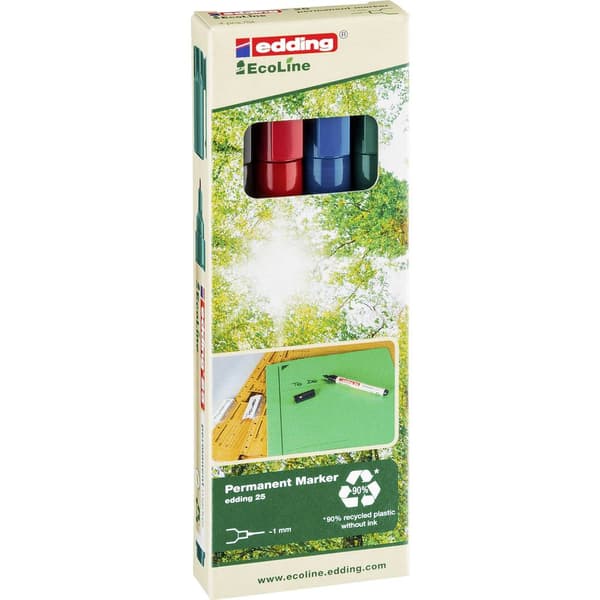 Edding 25 EcoLine 4-25-4 Permanent bläckpenna Svart, Röd, Blå, Grön vattensäker: Ja