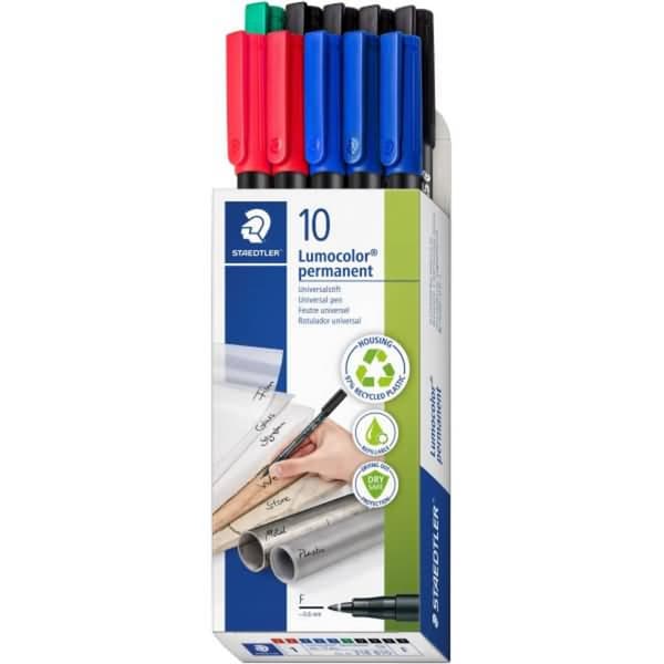 Staedtler Fiberspetspenna Lumocolor® permanent pen 318 Blå, Grön, Röd, Svart 318 B10