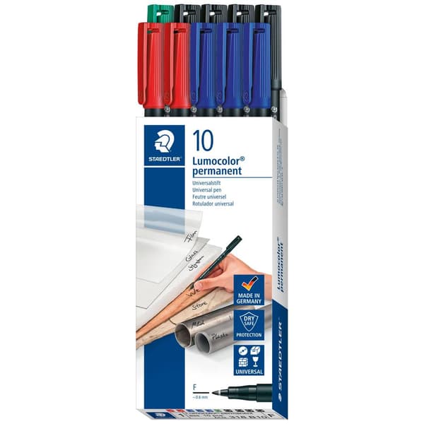 Staedtler Fiberspetspenna Lumocolor® permanent pen 318 Blå, Grön, Röd, Svart 318 B10