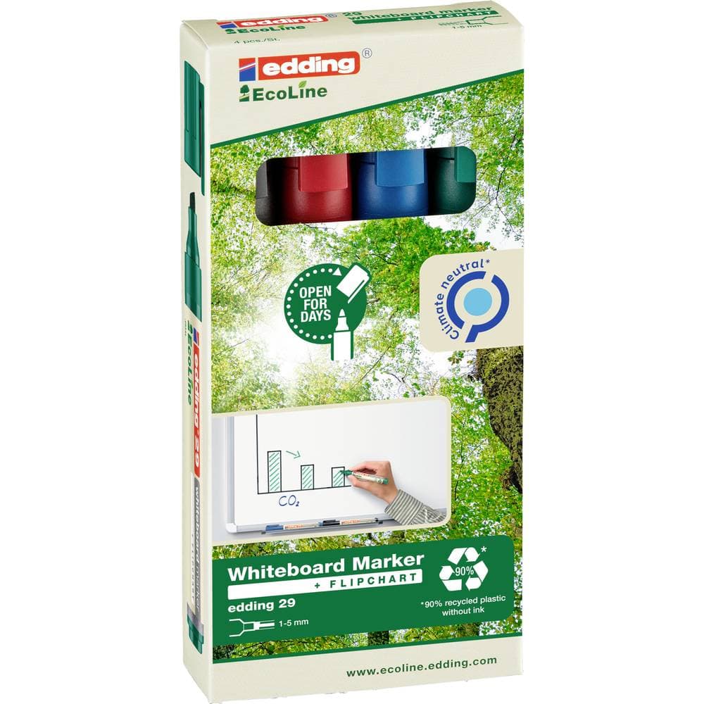 Edding Whiteboardpenna e-29/4 Blå, Grön, Röd, Svart 4-29-4 4 st/pack