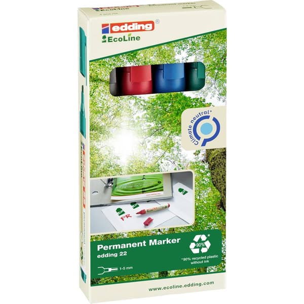 Edding 22 EcoLine 4-22-4 Permanent bläckpenna Svart, Blå, Röd, Grön vattensäker: Ja