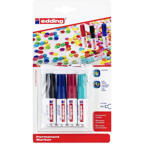 Edding 0.5 mini marker 4-05-4-1 Permanent bläckpenna Svart, Blå, Röd, Ljusblå vattensäker: Ja