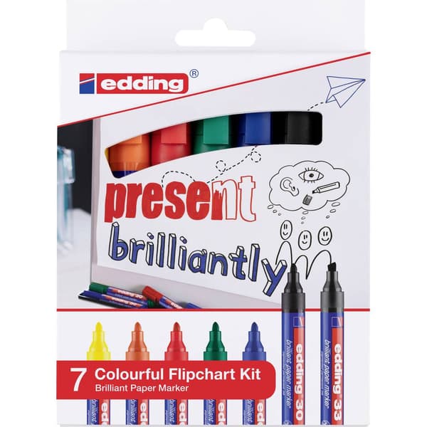 Edding 4-3033-7 Blädderblockmarker Colourful 1.5 - 3 mm Svart, Gul, Orange, Röd, Grön, Blå 1 set